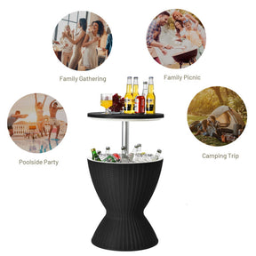 3-in-1 Ice Cooler Rattan Patio Bar Tables with Height Adjustable for Party