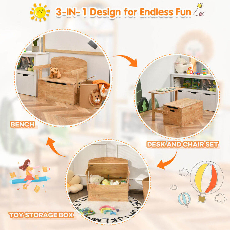 3-in-1 Kids Wooden Activity Table and Chair Set with Convertible Storage Bench