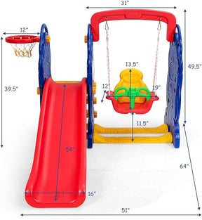 3-in-1 Toddler Climber and Kids Swing Playset with Basketball Hoop
