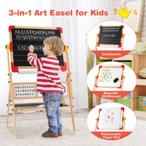 3-in-1 Wooden Art Easel for Kids with Drawing Paper Roll and Accessories