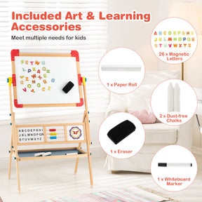 3-in-1 Wooden Art Easel for Kids with Drawing Paper Roll and Accessories