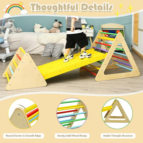 3-in-1 Wooden Set of 2 Triangle Children Climbing Toys Slides with Ramp