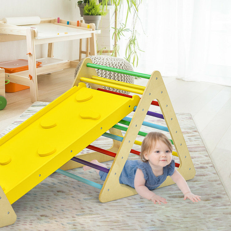 3-in-1 Wooden Set of 2 Triangle Children Climbing Toys Slides with Ramp
