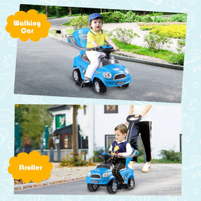 3-in-1 Ride On Kids Push Car with Detachable Guardrails and Handle