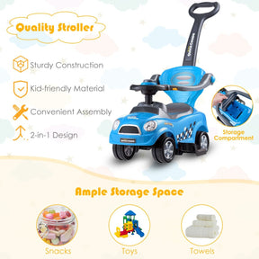 3-in-1 Ride On Kids Push Car with Detachable Guardrails and Handle