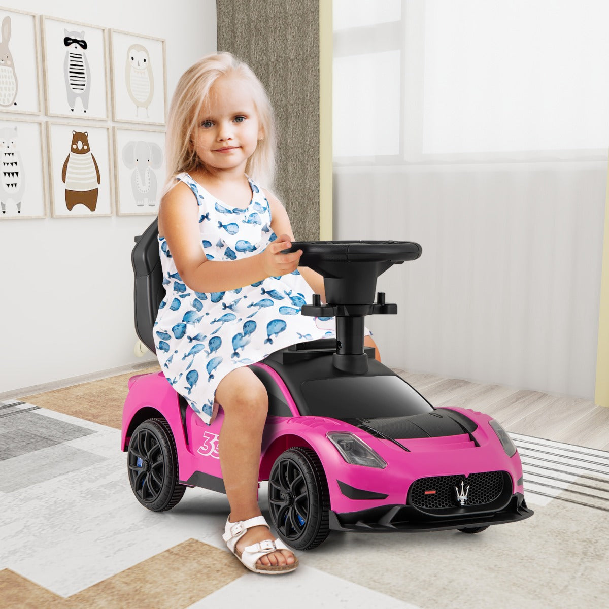 3-in-1 Ride on Push Car with 2 Universal Wheels and Music Steering