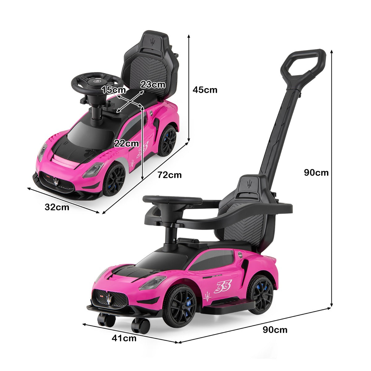 3-in-1 Ride on Push Car with 2 Universal Wheels and Music Steering