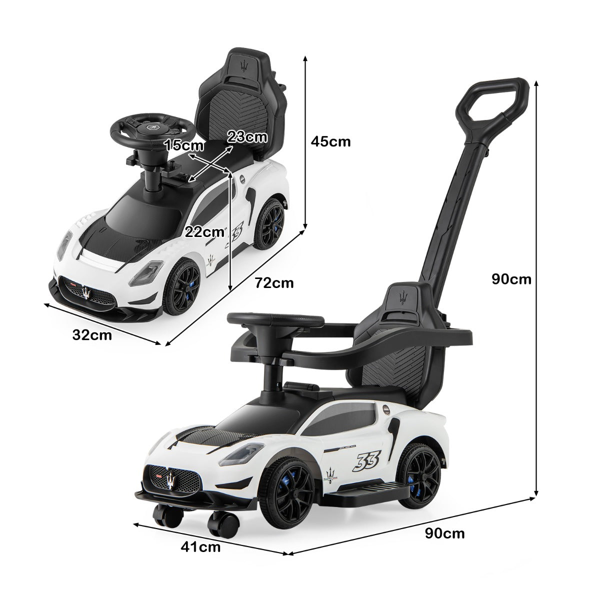 3-in-1 Ride on Push Car with 2 Universal Wheels and Music Steering