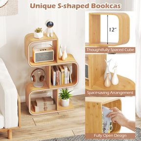 3-Tier S-Shaped Bookcase with 3 Open Cubes for Living Room