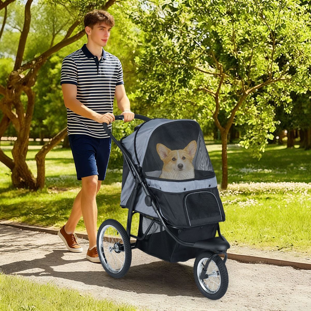 3-Wheel Pet Stroller for Small and Medium Dogs Foldable Cat Stroller Jogger
