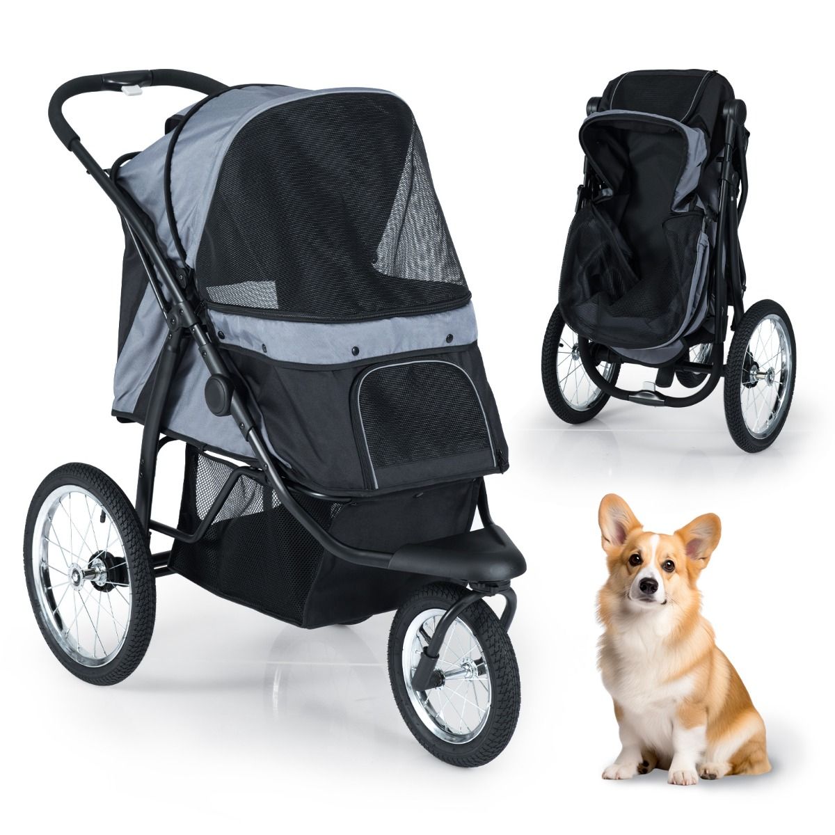 3-Wheel Pet Stroller for Small and Medium Dogs Foldable Cat Stroller Jogger