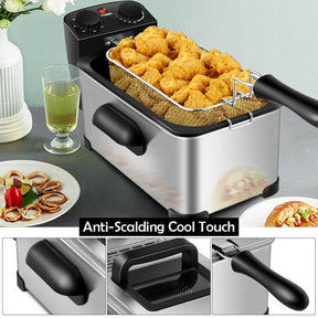 3.2Qt Stainless Steel Electric Oil Fryer Deep Fryer Pot with Fry Basket and Timer