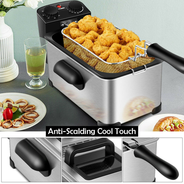 3.2Qt Stainless Steel Electric Oil Fryer Deep Fryer Pot with Fry Basket and Timer