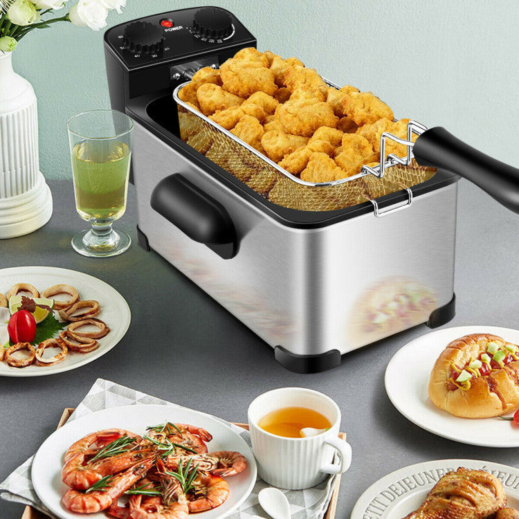 3.2Qt Stainless Steel Electric Oil Fryer Deep Fryer Pot with Fry Basket and Timer