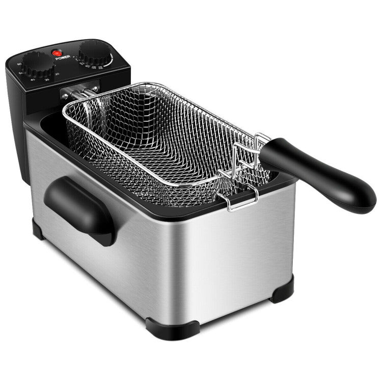 3.2Qt Stainless Steel Electric Oil Fryer Deep Fryer Pot with Fry Basket and Timer