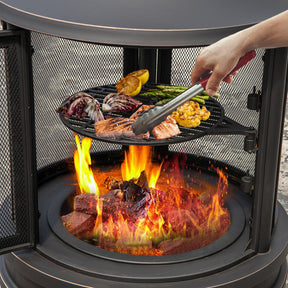 30 Inch Metal Chiminea Fire Pit 2 in 1 Outdoor Wood Burning Fireplace with Adjustable Grill and Chimney for Backyard BBQ