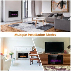 30-Inch Recessed Ultra Thin Electric Fireplace Heater with 5 Flame Brightness Levels