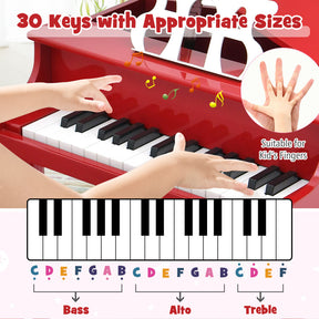 30-Key Wood Toy Kids Grand Piano with Bench and Music Rack for 3-8 Years Kids