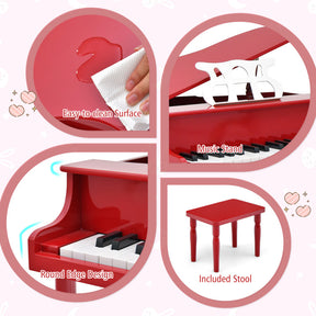 30-Key Wood Toy Kids Grand Piano with Bench and Music Rack for 3-8 Years Kids