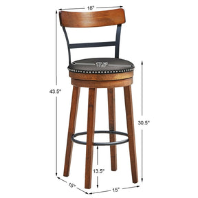 30.5" Bar Stools Set of 2 Swivel Counter Height Dining Chairs with Padded Cushion