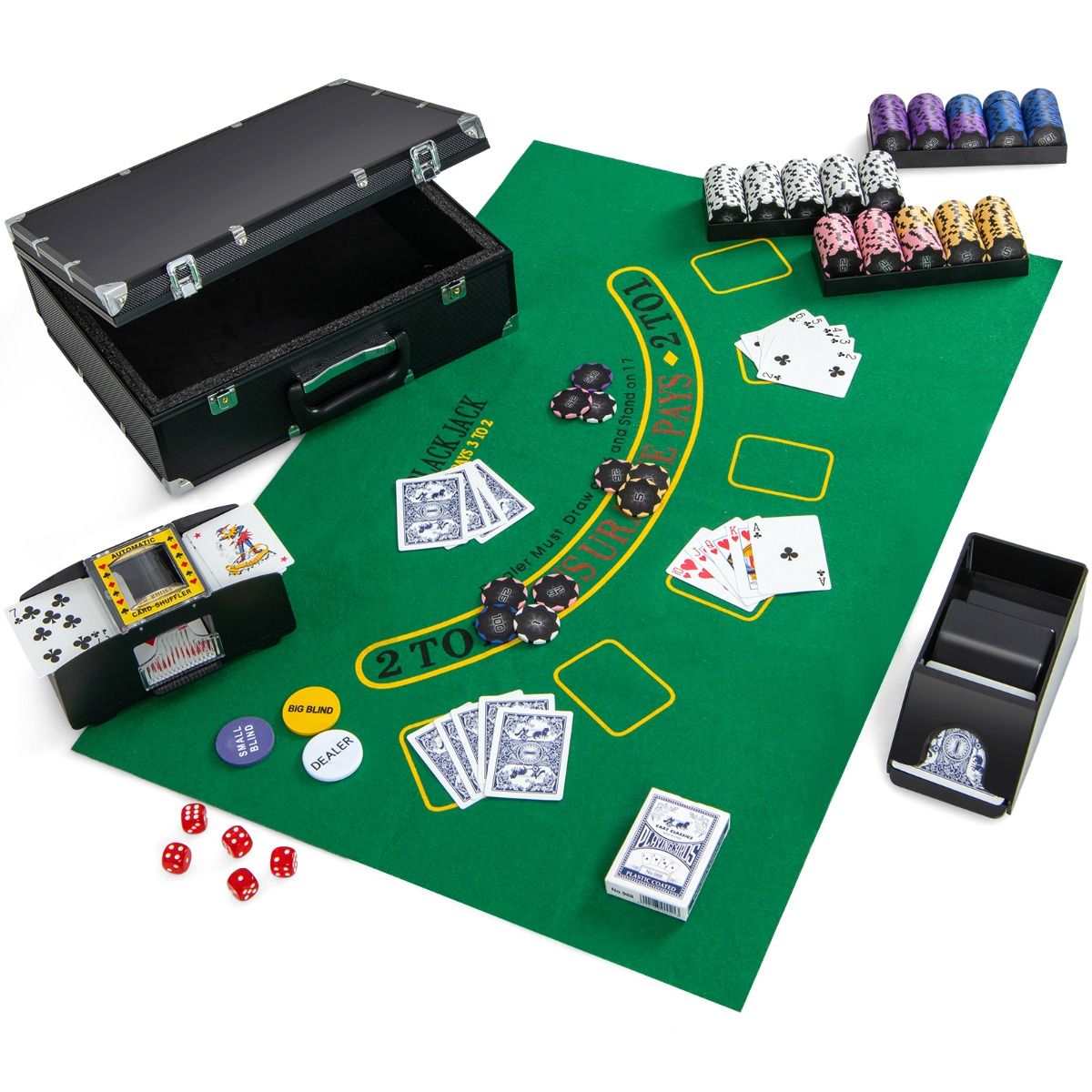 300 Pieces Casino Poker Chip Set with Automatic Card Shuffler
