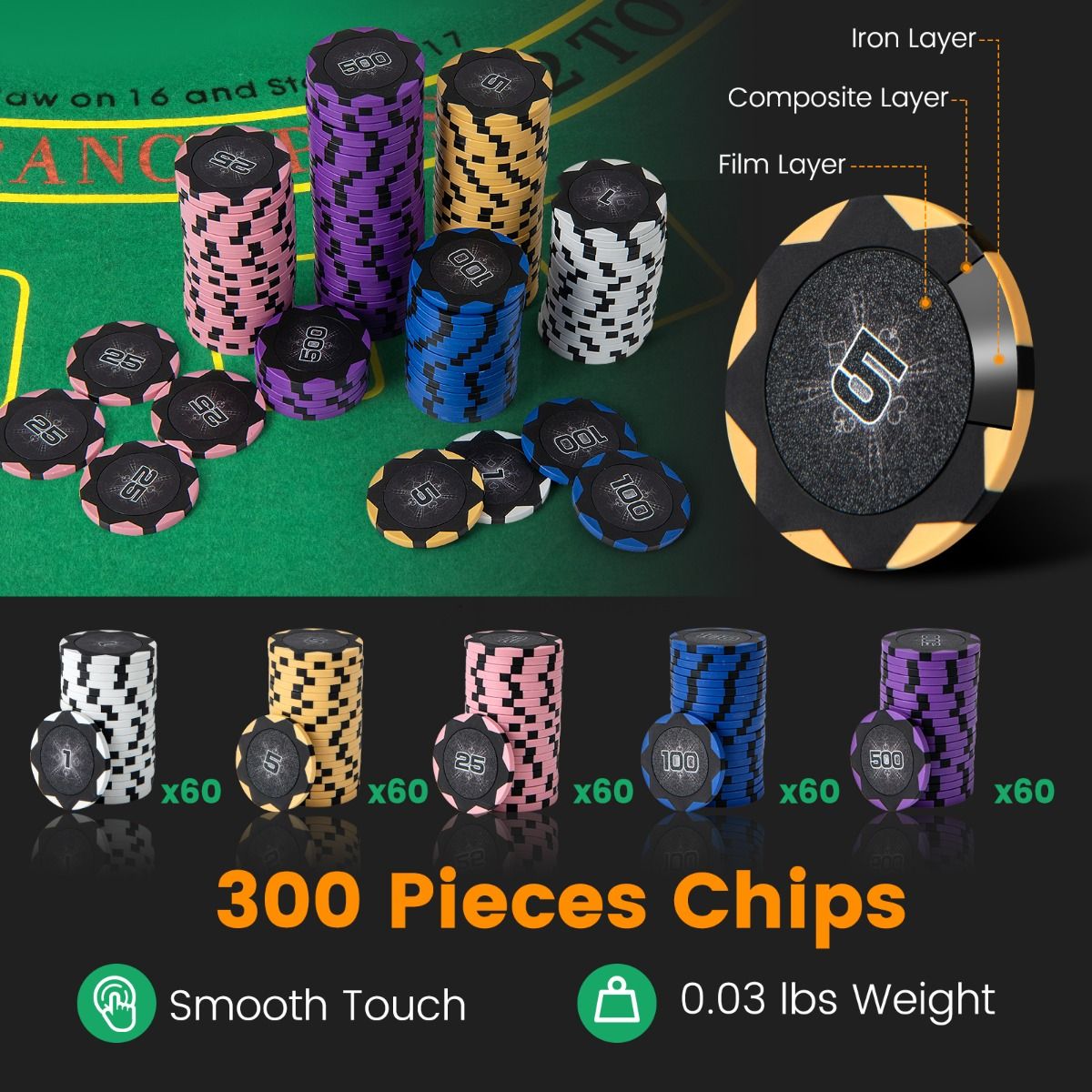 300 Pieces Casino Poker Chip Set with Automatic Card Shuffler