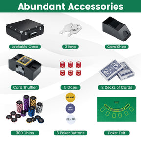 300 Pieces Casino Poker Chip Set with Automatic Card Shuffler