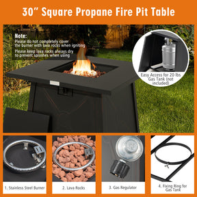 30 Inch 50,000 BTU Square Propane Gas Fire Pit Table with Waterproof Cover