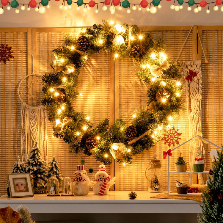 30 Inch Pre-lit Christmas Wreath with 50 LED Lights