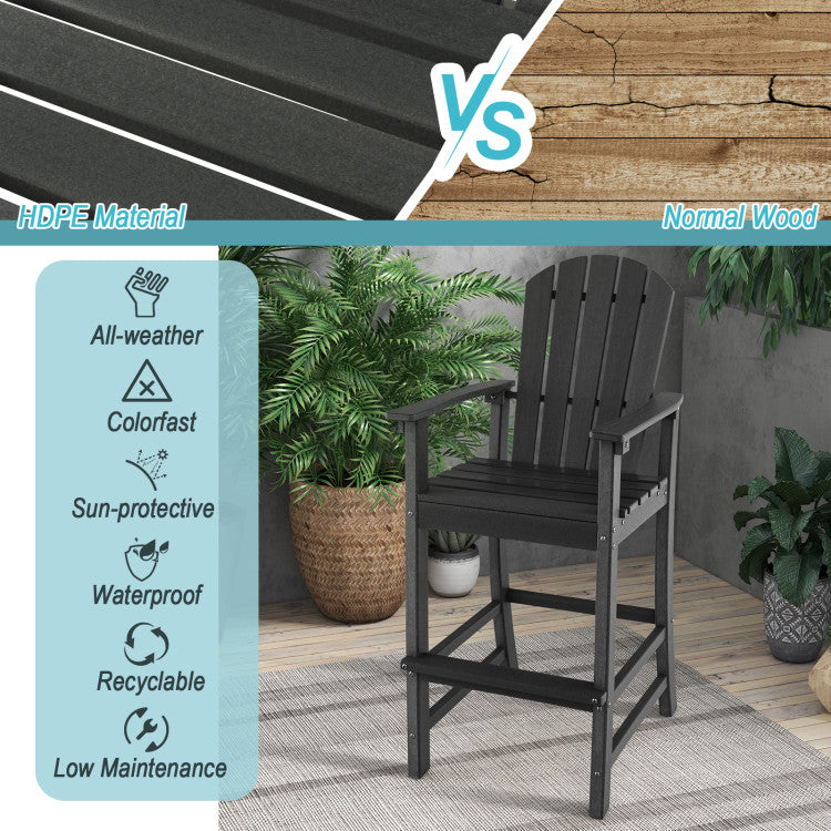 Outdoor HDPE Bar Stool 30 Inches Counter Height Adirondack Chair for Garden