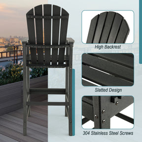 Outdoor HDPE Bar Stool 30 Inches Counter Height Adirondack Chair for Garden