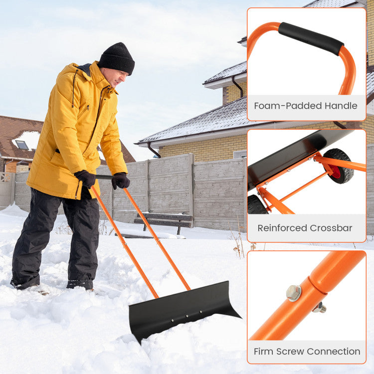 30 Inches Wide Blade Snow Shovel with Wheels and Adjustable Handle