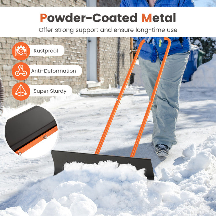 30 Inches Wide Blade Snow Shovel with Wheels and Adjustable Handle