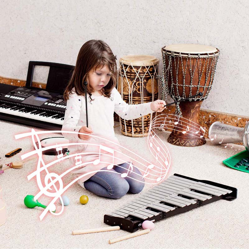 30 Note Percussion Glockenspiel Bell Kit, Adjustable Height Xylophone with Practice Pad Mallets Sticks Stand Carrying Bag