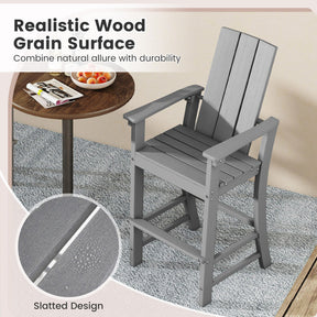 30 Inches Counter Height Bar Stool Outdoor HDPE Tall Adirondack Chair with Armrests and Footrest