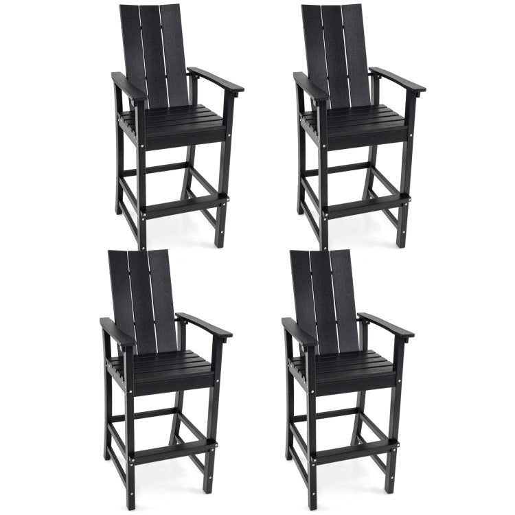 30 Inches Counter Height Bar Stool Outdoor HDPE Tall Adirondack Chair with Armrests and Footrest