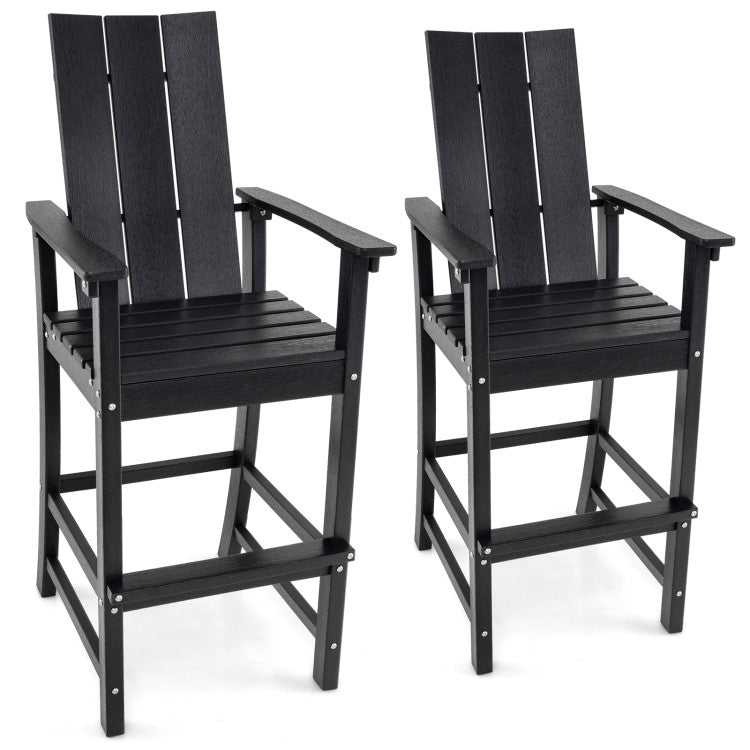 30 Inches Counter Height Bar Stool Outdoor HDPE Tall Adirondack Chair with Armrests and Footrest