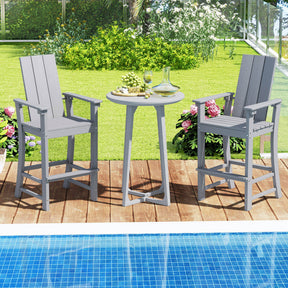 30 Inches Counter Height Bar Stool Outdoor HDPE Tall Adirondack Chair with Armrests and Footrest