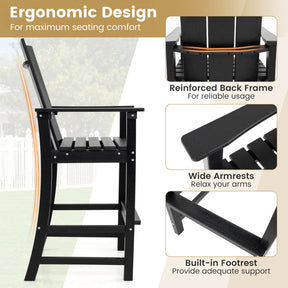 30 Inches Counter Height Bar Stool Outdoor HDPE Tall Adirondack Chair with Armrests and Footrest