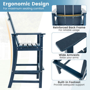 30 Inches Counter Height Bar Stool Outdoor HDPE Tall Adirondack Chair with Armrests and Footrest