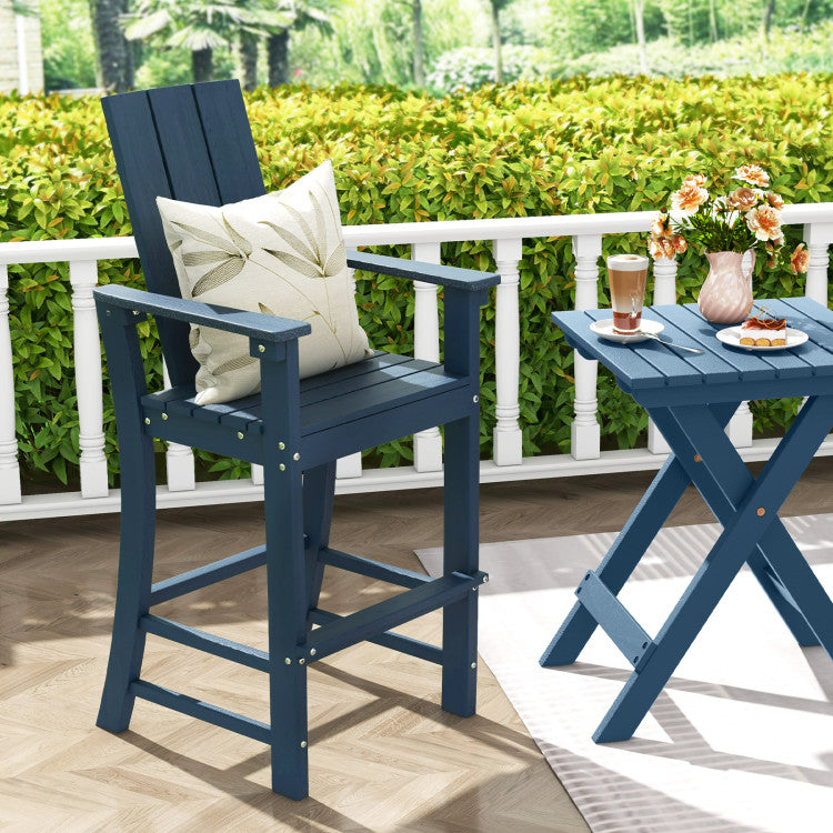 30 Inches Counter Height Bar Stool Outdoor HDPE Tall Adirondack Chair with Armrests and Footrest