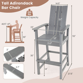 30 Inches Counter Height Bar Stool Outdoor HDPE Tall Adirondack Chair with Armrests and Footrest