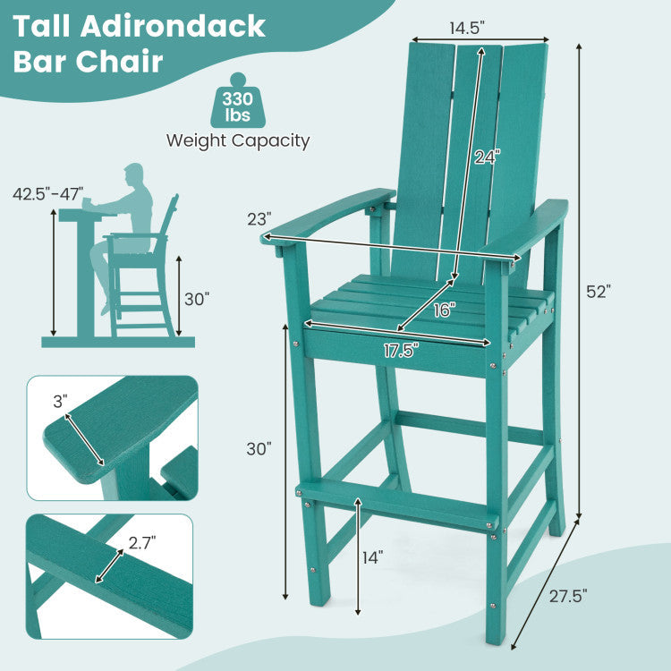 30 Inches Counter Height Bar Stool Outdoor HDPE Tall Adirondack Chair with Armrests and Footrest