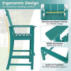 30 Inches Counter Height Bar Stool Outdoor HDPE Tall Adirondack Chair with Armrests and Footrest