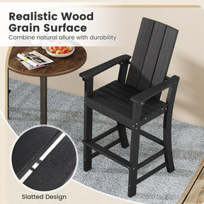 30 Inches Counter Height Bar Stool Outdoor HDPE Tall Adirondack Chair with Armrests and Footrest