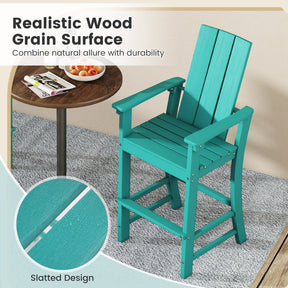 30 Inches Counter Height Bar Stool Outdoor HDPE Tall Adirondack Chair with Armrests and Footrest