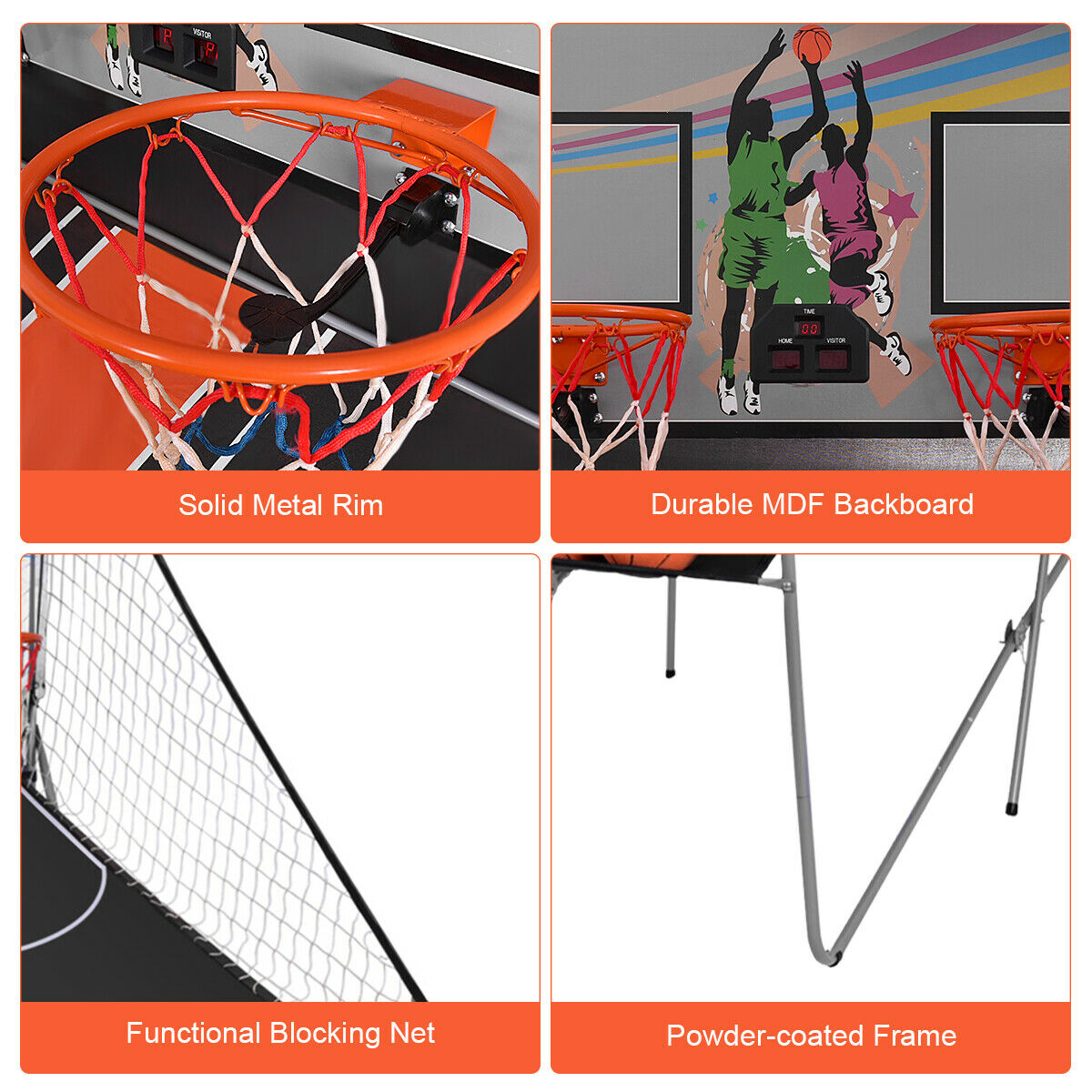 8-in-1 Electronic Basketball Hoop Arcade Game for Indoor