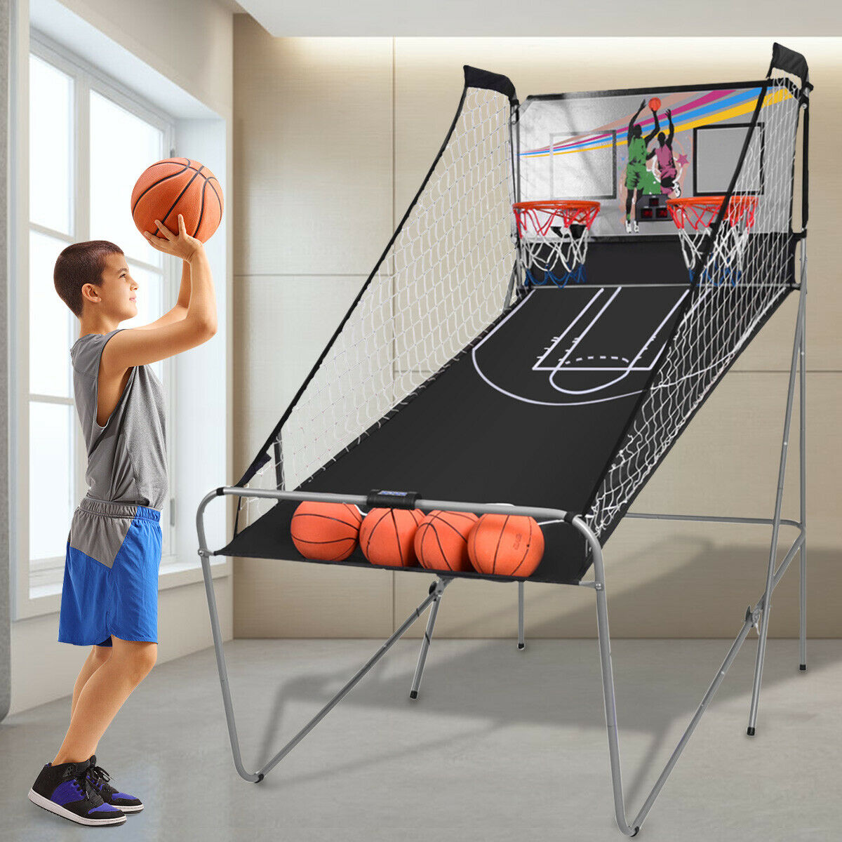 8-in-1 Electronic Basketball Hoop Arcade Game for Indoor