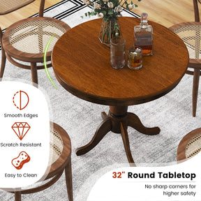 32'' Wooden Round Pub Pedestal Side Table with Adjustable Foot Pads for Bar, Kitchen, Dining Room