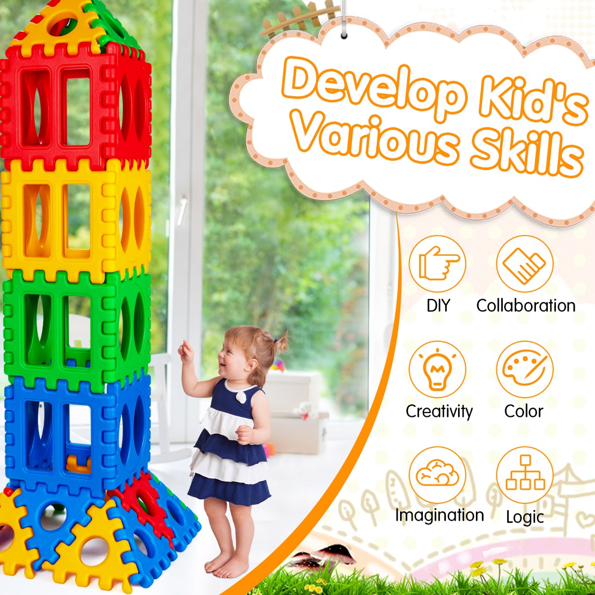 32 Pieces Big Waffle Block Set for Kids Toddler